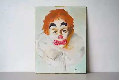 Vintage Painting Abstract Modern Clown Face Portrait (Acrylic On Art Board) • $165