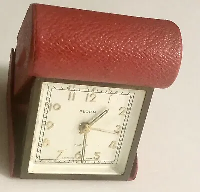 8 Day Travel Clock FLORN Germany 7 Jewel 7J Red Vintage • $42.12
