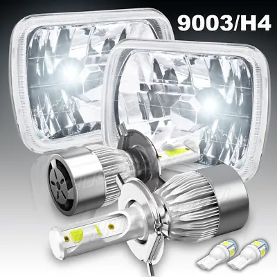 7X6 Rectangular Glass Lens Headlight Conversion Kit To H4/9003 Size + LED Bulbs • $90.99