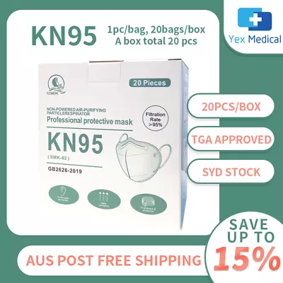 20PC Premium KN95 Face Mask Respirator 20pk TGA Approved • $15