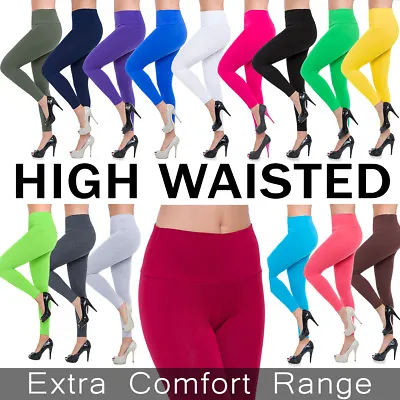 Womens High Waisted Leggings Cotton Full Length Plus Sizes 8 10 12 14 16 18 20+ • £7.95