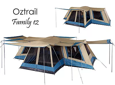 $459 • Buy OZTRAIL FAMILY 12 Person (4 ROOM) Dome Family Tent - Sleeps 12