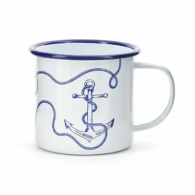 Kikkerland Nautical Anchor White & Blue Enamel Mug Camping Tea Coffee Cup Gift • £15.99