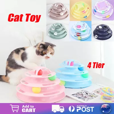 4 Level Funny Cat Toy Plastic Tower Interactive Track Ball Playing Game • $11.99