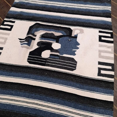 £26.99 • Buy Native Head Blue Grey Red Mexican Woven Stripy Falsa Yoga Blanket / Throw