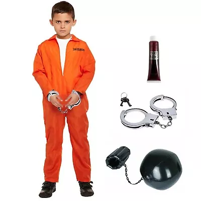 Boys Prisoner Costume Convict Halloween Zombie Fancy Dress Kids Child UK • £10.22