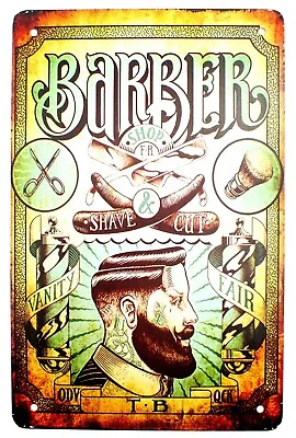 Barber Shop - Shave & Cut Metal Gentlemen Barbers Shop Wall Door Sign 30 X 20 Cm • £5.89