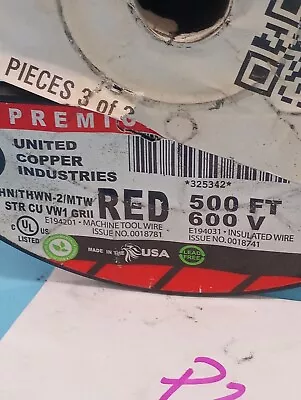 United Copper 14STR Wire 325342 Red 600V THHN/THWN-2/MTW  RED 4 LB WT.  250FT • $35.99