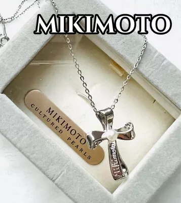 MIKIMOTO Necklace Pearl 4mm Cross Silver 925 Pendant Jewelry Old Japan • $146.55