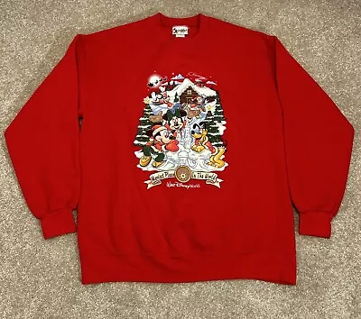 2001 Red Vintage Disney Christmas Sweatshirt Size L Mickey Goofy Donald Minnie • $39.99