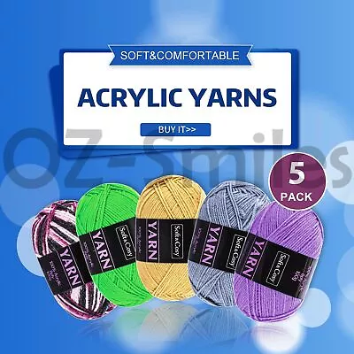 5PK Acrylic Yarn 8PLY Knitting Weaving Various Colours 100g • $16.95