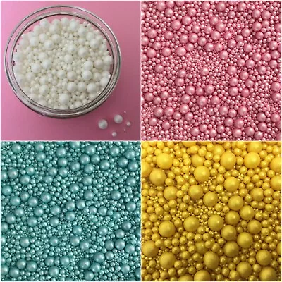 Cupcake Sprinkles White Pink Gold Aqua Pearl Mix Cake Decorations Edible Toppers • £2.95