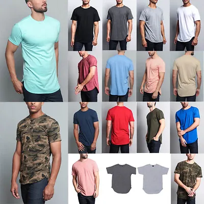 Victorious Men's Hipster Solid Color Long Length Curved Hem T-Shirt   TS270-K21A • $11.95