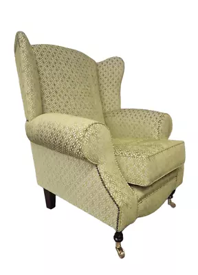 Accent Wing Back Queen Anne Chair Stunning Luxury  Green Patterned Fabric • £349