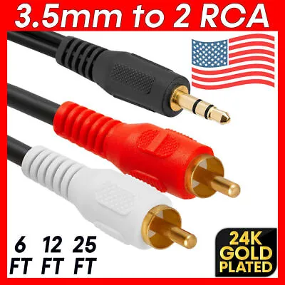 3.5mm To RCA Cable 2RCA To AUX Cord 2-RCA To 3.5mm Adapter Stereo Audio Y-Cable • $4.49