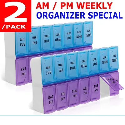 Weekly Pill Box Organizer Twice A Day 7 Day AMPM Organizer Case Medicine 2 Pack • $6.75