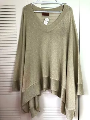 NWT Missoni Poncho V Neck Metallic Knit Lurex - Gold - Women Size 42 • $529