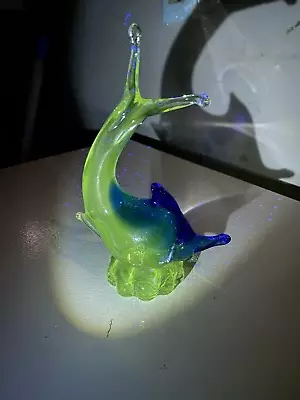 GORGEOUS UV REACTIVE Murano-Style Blue & Clear Art Glass Dolphin Paperweight 6 H • $49.99