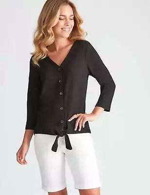 ROCKMANS - Womens Tops -  3/4 Sleeve Tie Front Rib Top • $13.49