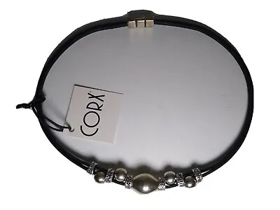 CORX Necklace Silver Tone Black Bead 18  Magnetic Clasp NEW • $4.49