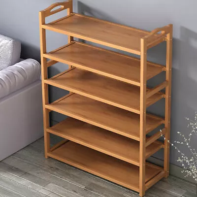 $19.99 • Buy 3/4/5/6 Tiers Layers Bamboo Shoe Rack Storage Organizer Wooden Stand Shelves