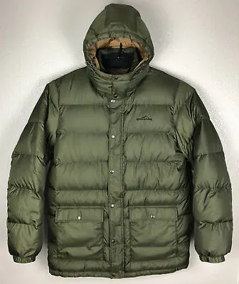 Eddie Bauer Goose Down Parka Men’s XL Tall Green With Hood Full Zip Winter Warm • $99.99