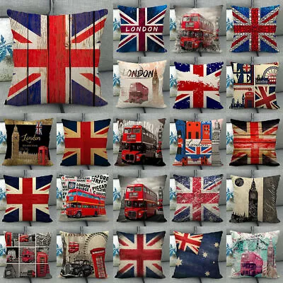 18  Union Jack British Flag Pillow Case London Bus Telephone Booth Cushion Cover • £4.03