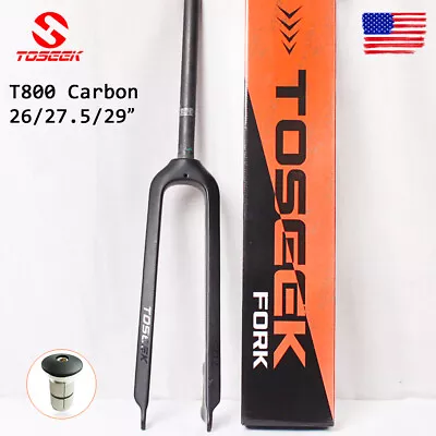 TOSEEK T800 Carbon Fiber Rigid Fork 26/27.5/29 Inch QR 9mm MTB 1-1/8  Disc Brake • $103