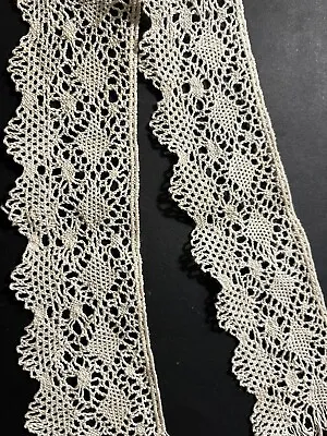 Vintage Lovely Off-white  Maltese Edging Trim  Lace Bobbin Made 20 X 2 1/4  • $5