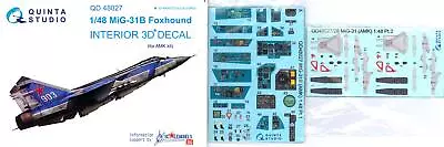 Quinta Studios 1/48 MiG-31B 3D DECAL COLORED INTERIOR SET AMK Kit • $31.50