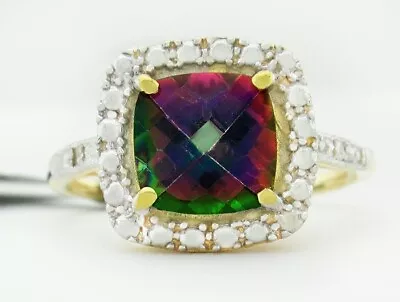 LAB CREATED 3.80 Cts MYSTIC TOPAZ & GENUINE DIAMOND RING 10K GOLD  -New With Tag • $0.99