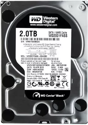 Hard WD Caviar Black WD2001FASS 2TB 7200U/Min 64MB Cache SATA II 3.5   Inch • $264