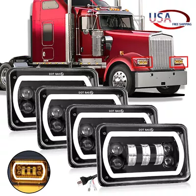 4pcs 4x6'' LED Headlights Hi/Lo W/DRL For Peterbilt 379 378 Freightliner FLD120 • $89.59