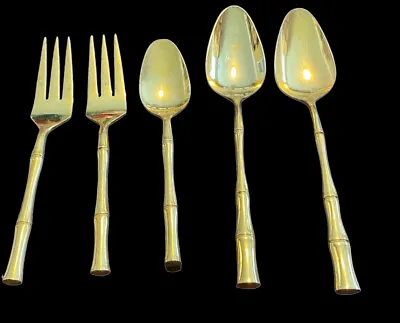 Gold Toned Bamboo Design Flatware Set Of 5 Pieces • $19