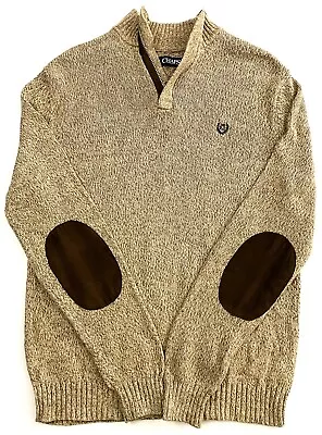 Chaps Pullover Sweater Tan Brown Suede Elbow Patches Size L • $12.99