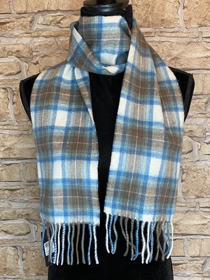 £25 • Buy Edinburgh 100% Pure Cashmere Check Mini Scarf Fringe Stuart Muted Blue Brown NEW
