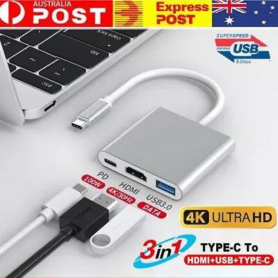 $9.99 • Buy Type C To USB-C HDMI USB 3.0 Adapter Converter Cable 3 In 1 Hub For MacBook Pro