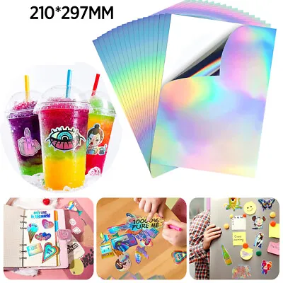 $11.95 • Buy 10x A4 Holographic Holo Glossy Self Adhesive Sticker Label Paper Inkjet Printer