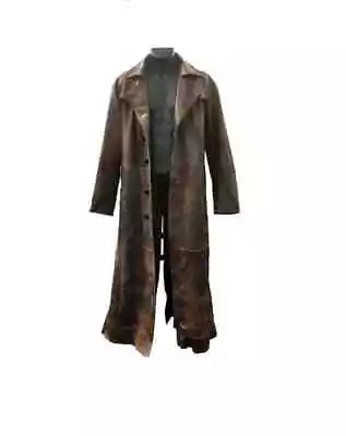 Handmade Knightmare Long Leather Coat | Distressed Brown Leather Trench Coat • $198.98