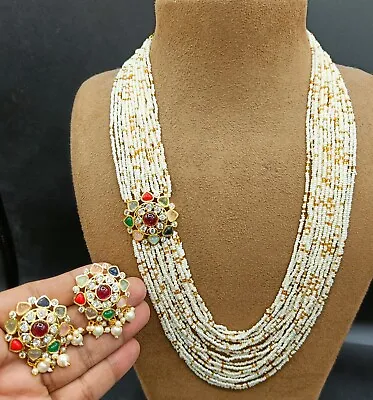 Pakistani Indian Pearl Mala Necklace Bridal Wedding Party Bollywood Jewelry Set • $38.39