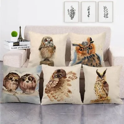 £4.06 • Buy 18  Cotton Linen Rustic Owl Cushion Covers Birds Pillowslip Square Pillow Case