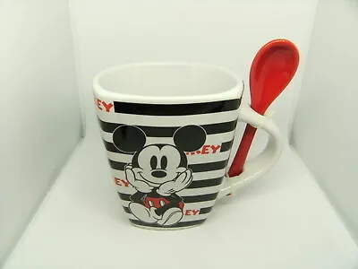 Disney Mickey Mouse Stripes 11oz Coffee Cup Mug With Stir Spoon Handle Ceramic • $27