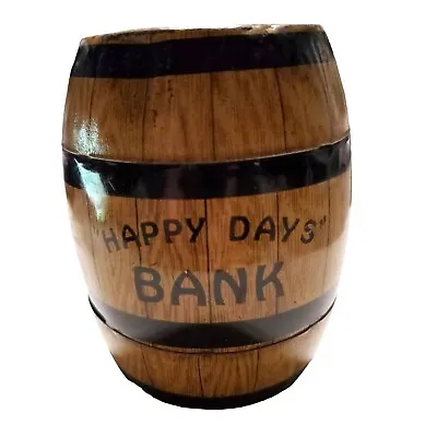 Happy Days Coin Savings Bank J Chein & Co USA Art Deco Wood Barrel Tin Collectib • $15.29