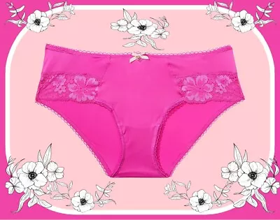 M Fuchsia HOT Pink Lace Inset Bow Charm Body By Victorias Secret Hiphugger Panty • $13.75