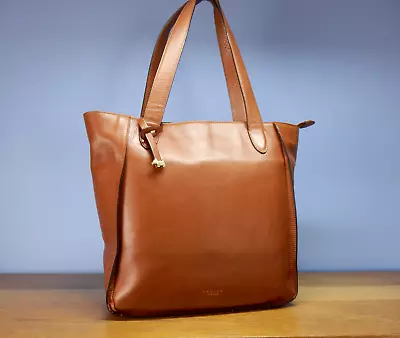 RADLEY Large Toffee Tan Leather Tote Handbag / Shoulder Bag With Brass Scottie • £41
