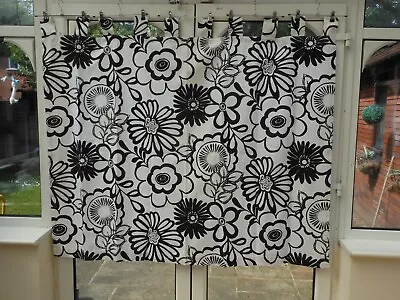 Fabulous BNWOT PAIR OF Black And White Curtains. TAB TOP HEADING • £24.99