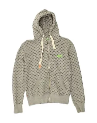 SUPERDRY Mens Zip Hoodie Sweater Small Grey Spotted Cotton TH09 • $17.33
