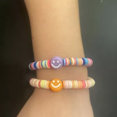 Preppy Smiley Face Clay Bead Bracelets Pack Of 2 For Kids And Adults • £6