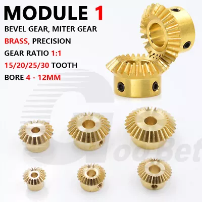 Module 1 Bevel Gear Brass 90° 1:1 Pairing 15/20/25/30 Tooth Miter Gear Precision • $5.09