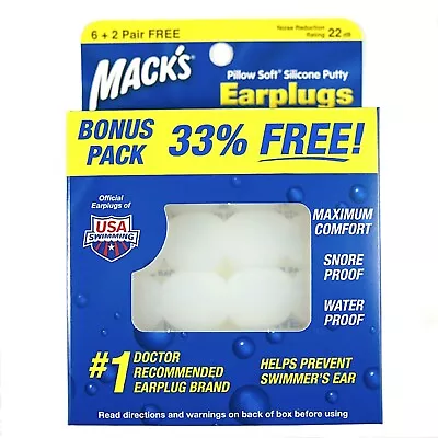 Mack's Pillow Soft Silicone Earplugs - 6 Pairs PLUS TWO BONUS PAIRS • $10